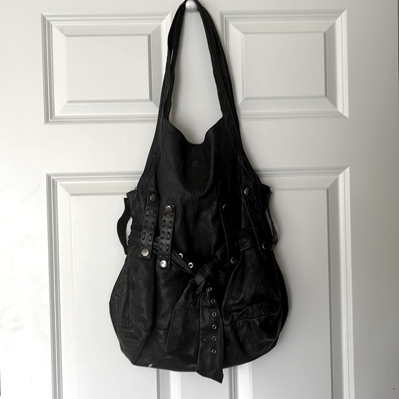 DD Addore by Anat Marin | Black Leather Hobo Bag | Biker Bag, Rocker Tote - Picture 1 of 5